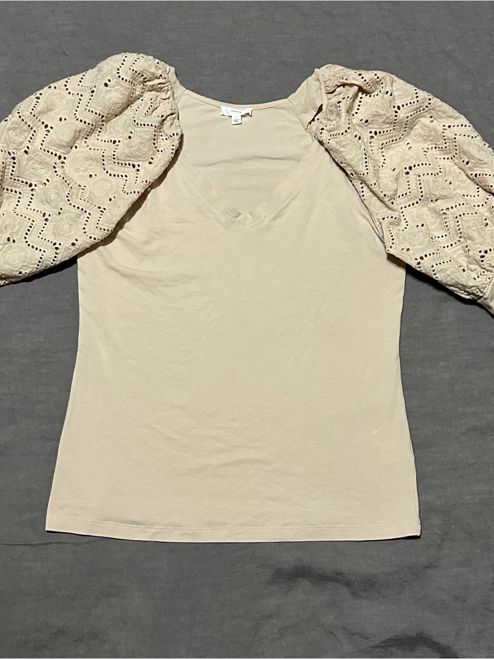a loves a Women’s Puff Sleeve V-Neck Top in Light Beige